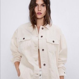 Zara Corduroy Shirt Jacket in Cream, size small